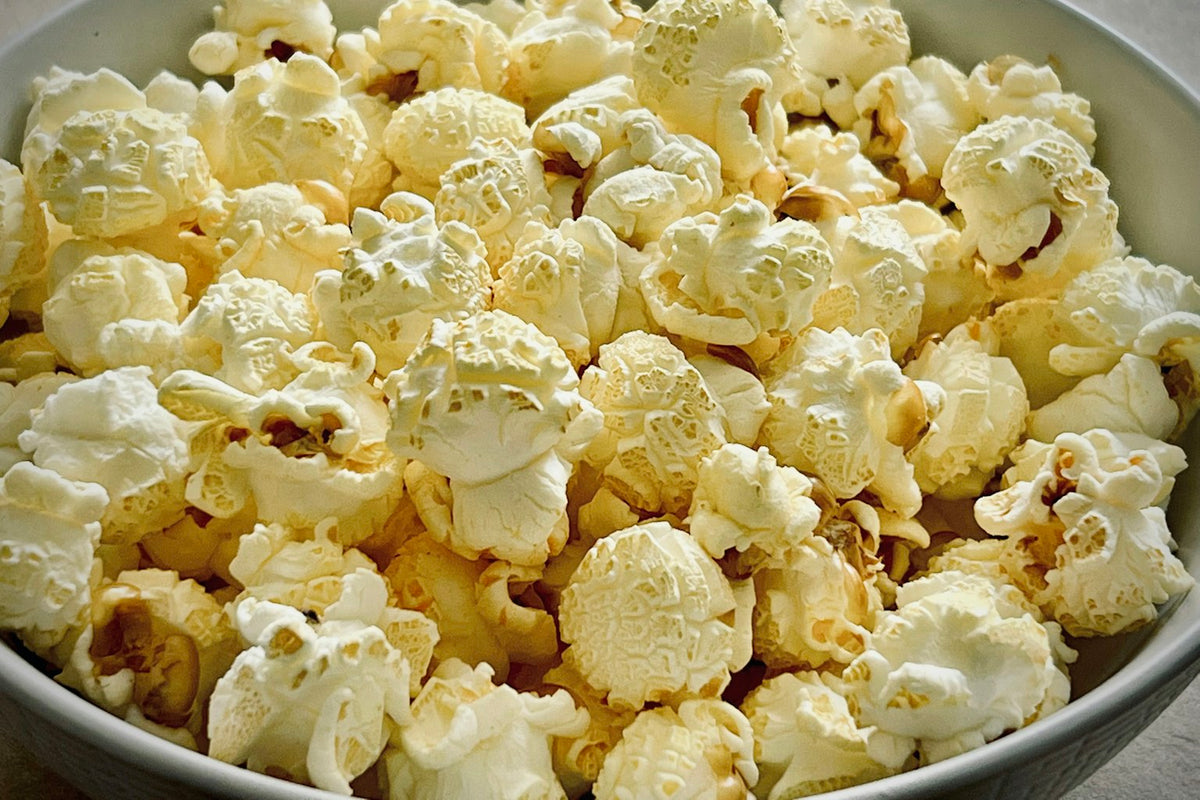 A bowl of freshly popped popcorn