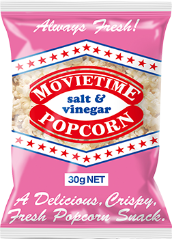 Movietime salt and vinegar popcorn, 30g snack packs, carton of 24