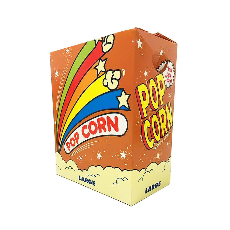 Large rainbow popcorn boxes with fold-down lids, carton of 250