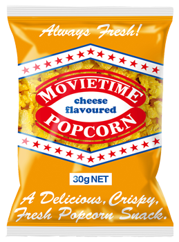 Movietime cheese popcorn, 30g snack packs, carton of 24