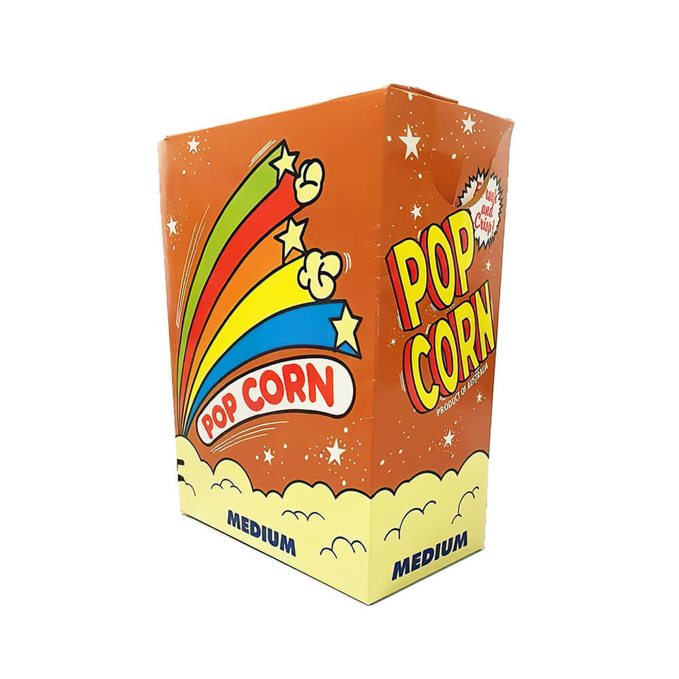 Medium rainbow popcorn boxes with fold-down lids, carton of 300