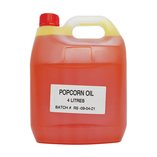 Coloured liquid popping oil for popcorn machines, 4-litre container